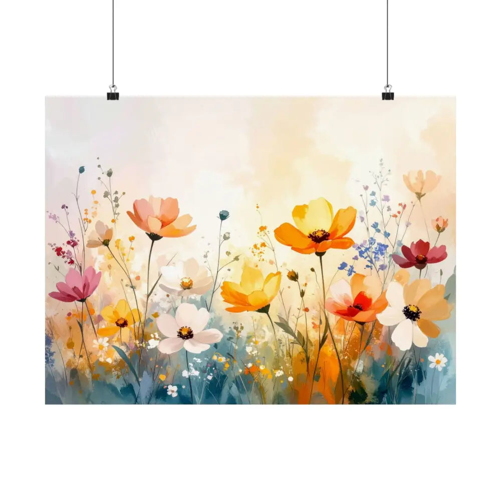 Wildflower Symphony: Summer Meadow in Bloom Luminous Watercolor Landscape Poster Poster
