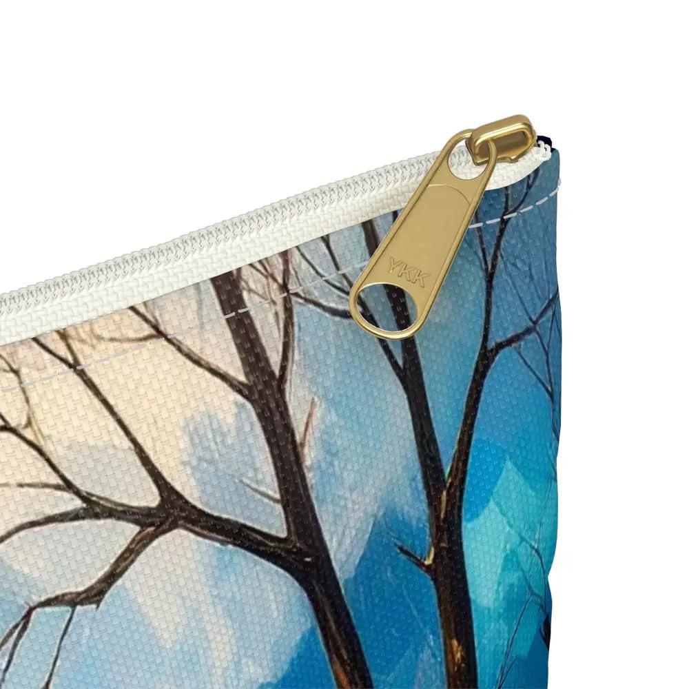 Winter’s Flowing Passage: Serene River Landscape Impressionist Winter Scene Accessory Pouch Bags