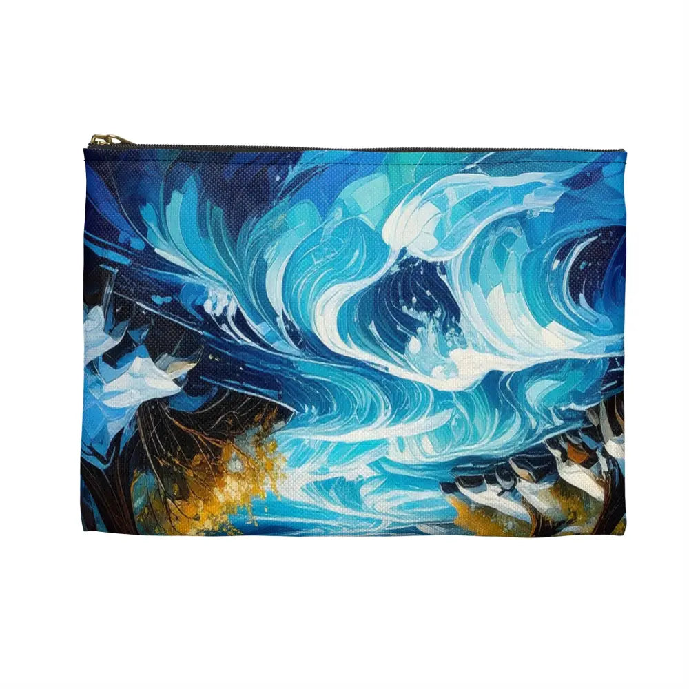 Winter’s Flowing Passage: Serene River Landscape Impressionist Winter Scene Accessory Pouch Bags
