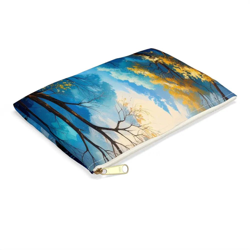 Winter’s Flowing Passage: Serene River Landscape Impressionist Winter Scene Accessory Pouch Bags