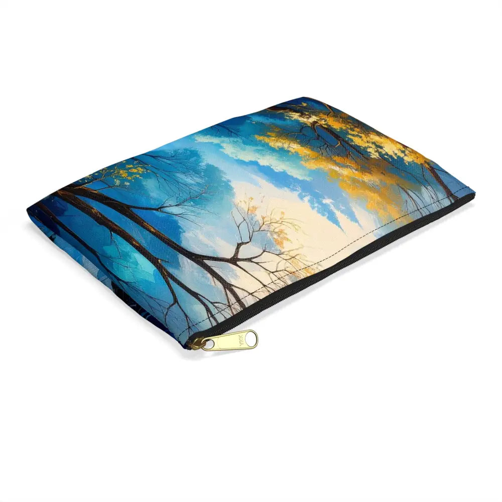 Winter’s Flowing Passage: Serene River Landscape Impressionist Winter Scene Accessory Pouch Bags