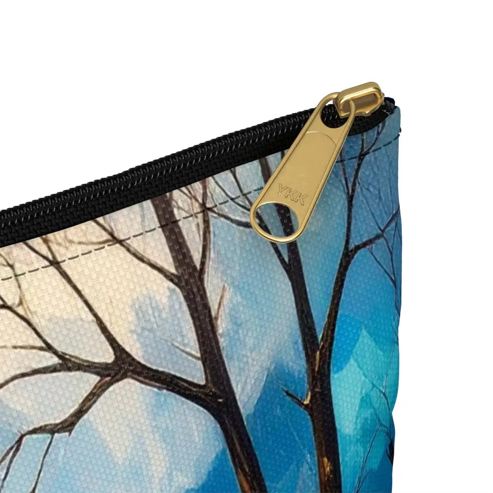 Winter’s Flowing Passage: Serene River Landscape Impressionist Winter Scene Accessory Pouch Bags