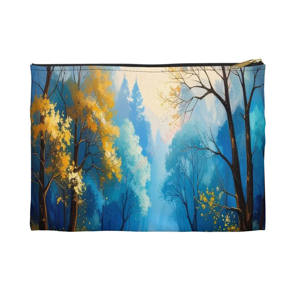 Winter’s Flowing Passage: Serene River Landscape Impressionist Winter Scene Accessory Pouch Small / Black zipper Bags