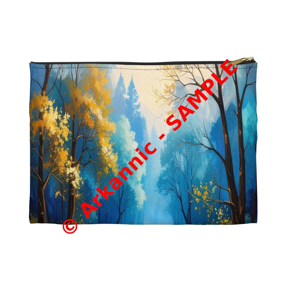 Winter’s Flowing Passage: Serene River Landscape Impressionist Winter Scene Accessory Pouch Small / Black zipper Bags