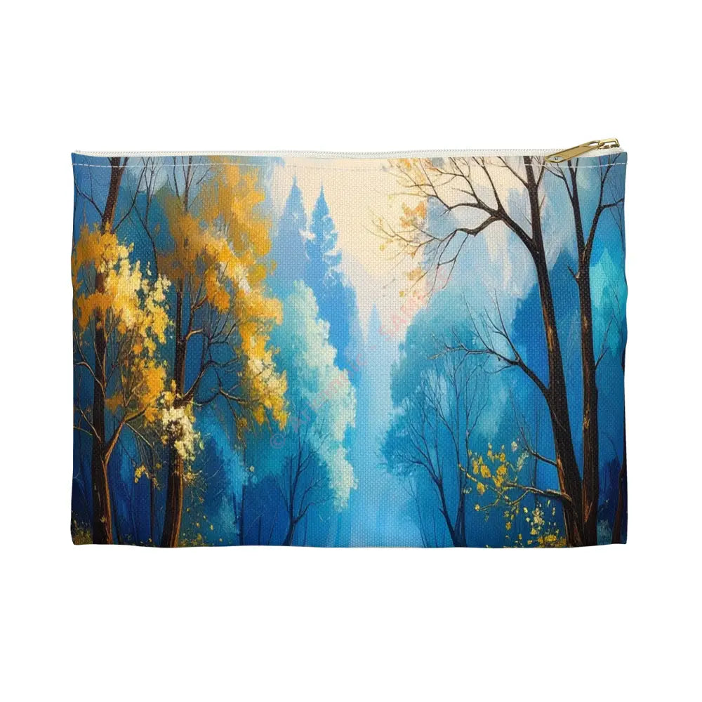 Winter’s Flowing Passage: Serene River Landscape Impressionist Winter Scene Accessory Pouch Small / White zipper Bags