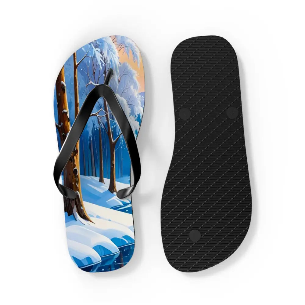 Winter’s Reflection: Majestic Bears in Snow Wilderness Landscape Painting Flip Flop Shoes Shoes