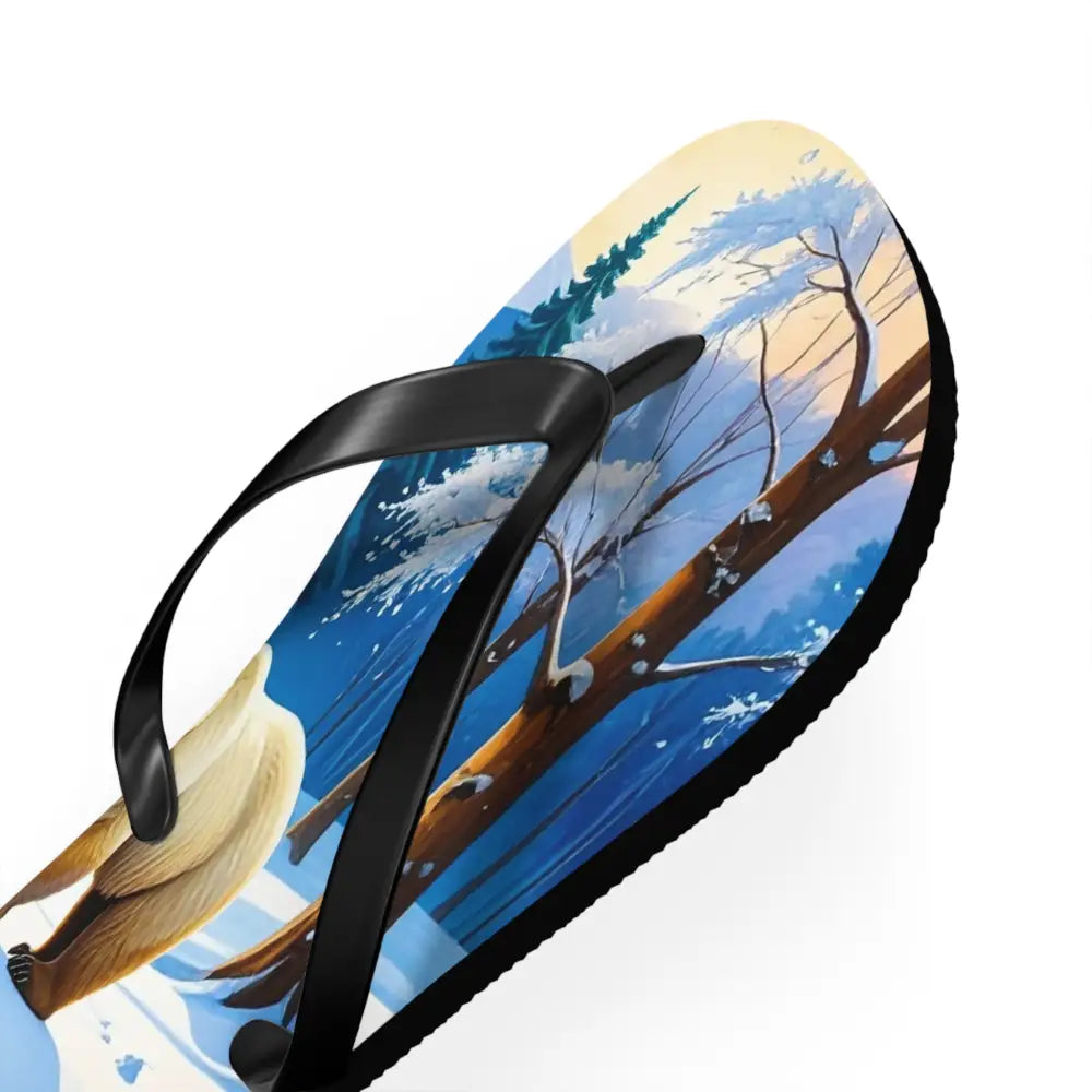 Winter’s Reflection: Majestic Bears in Snow Wilderness Landscape Painting Flip Flop Shoes Shoes