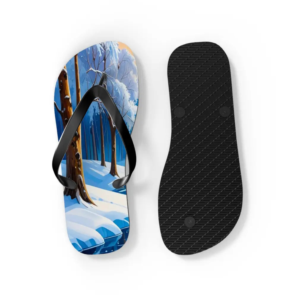 Winter’s Reflection: Majestic Bears in Snow Wilderness Landscape Painting Flip Flop Shoes Shoes