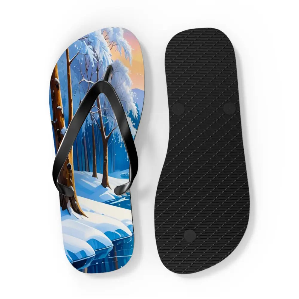 Winter’s Reflection: Majestic Bears in Snow Wilderness Landscape Painting Flip Flop Shoes Shoes