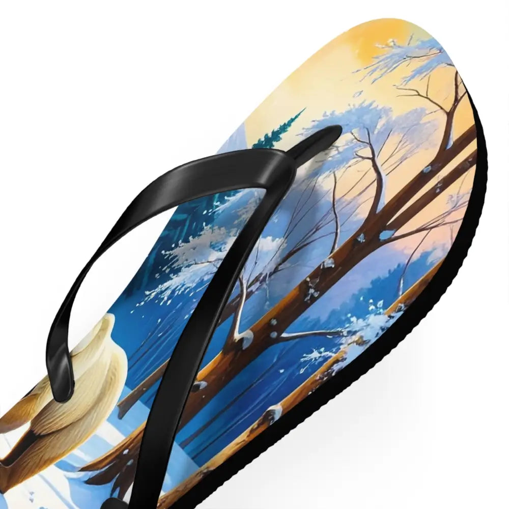 Winter’s Reflection: Majestic Bears in Snow Wilderness Landscape Painting Flip Flop Shoes Shoes