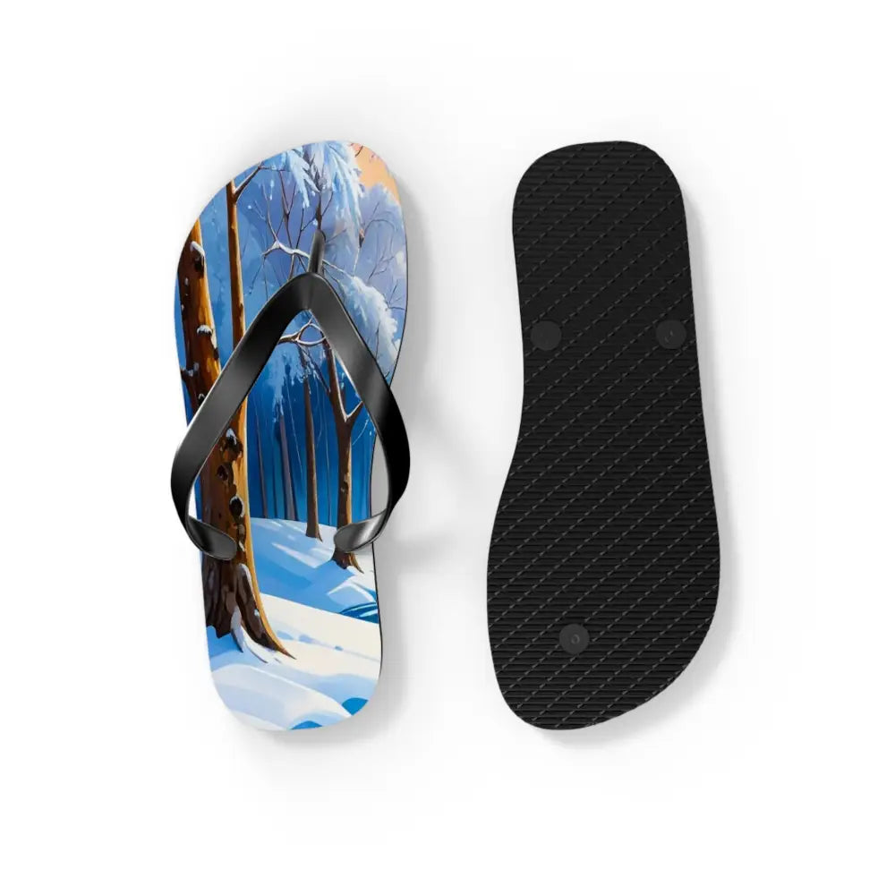 Winter’s Reflection: Majestic Bears in Snow Wilderness Landscape Painting Flip Flop Shoes Shoes
