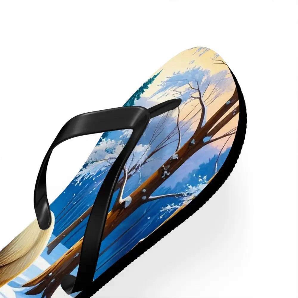 Winter’s Reflection: Majestic Bears in Snow Wilderness Landscape Painting Flip Flop Shoes Shoes